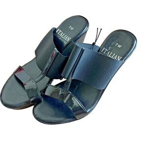 Italian Shoemakers Wedge Sandals Women's 7W Black Heels Slip On NWOT Lightweight
